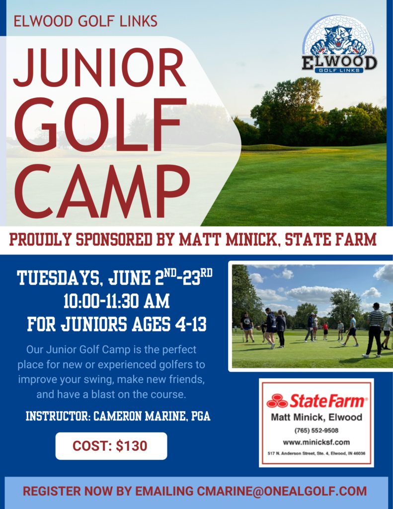 Elwood Golf Links Summer Junior Golf Camp 2026 Info and Rates Sponsored by Matt Minick State Farm