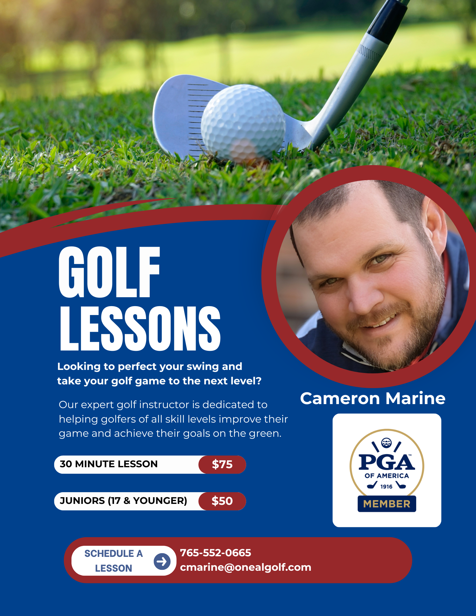 Golf lessons from PGA Class A Professional Cameron Marine at Elwood Golf Links Elwood Indiana